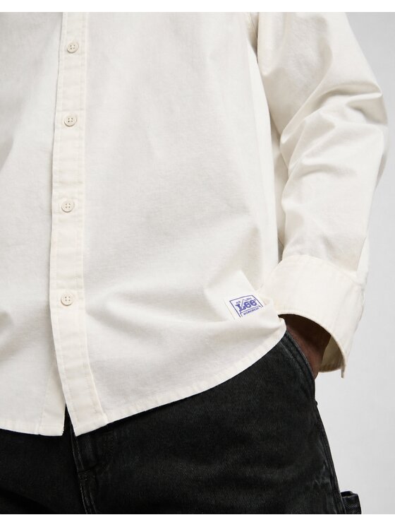 Lee Lee Koszula No Pocket Button Down Biały Relaxed Fit