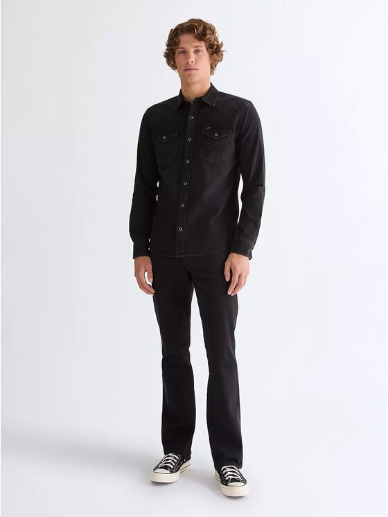 Wrangler Wrangler camicia di jeans 112378472 Nero Regular Fit