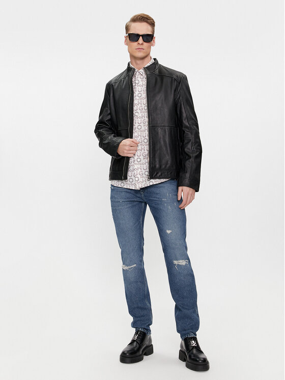 HUGO Hugo Lederjacke Lokis2 50513322 Schwarz Slim Fit