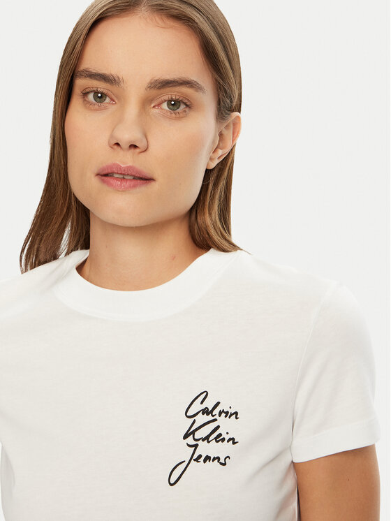 Calvin Klein Jeans Calvin Klein Jeans T-shirt Script Institutional J20J224984 Bijela Slim Fit
