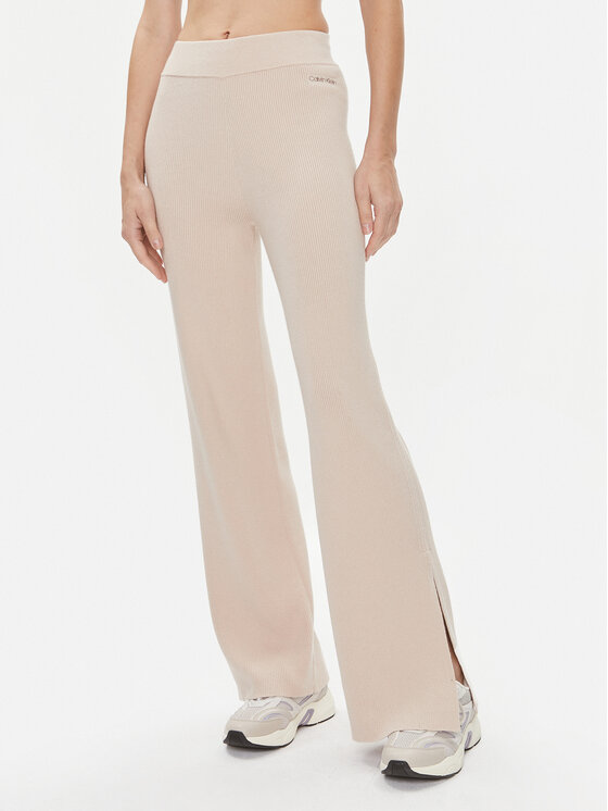 Calvin Klein Pletene hlače Essential K20K206023 Bež Wide Leg