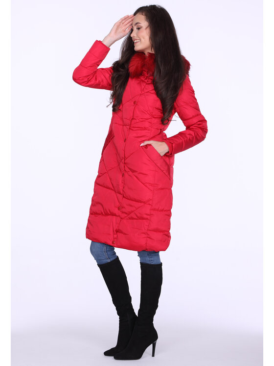 Perso Perso Zimní kabát z oryginalnym pikowaniem Červená Slim Fit