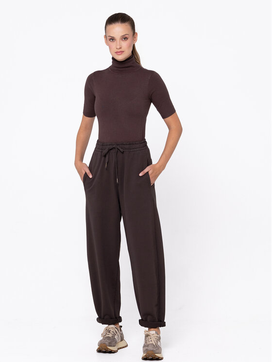 Miss LK Miss LK Spodnie materiałowe MISSLKSM Brązowy Loose Fit