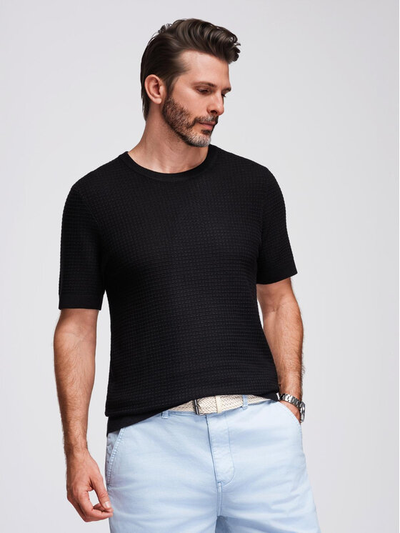 Ombre Ombre T-Shirt OM-TSCT-0253 Czarny Regular Fit