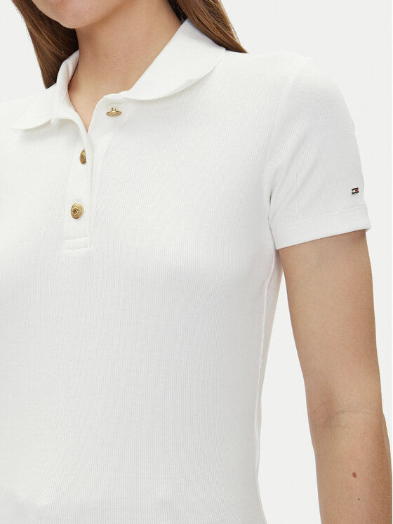 Tommy Hilfiger Tommy Hilfiger Polokošile Slim Gold Button Polo Ss WW0WW45436 Bílá Regular Fit