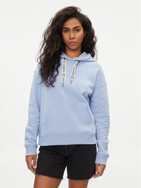 Tommy Jeans Bluză Logo Drawcord DW0DW17794 Albastru celest Boxy Fit