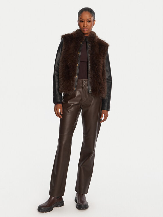 Marella Marella Usnjene hlače Doroty 2523436014 Rjava Straight Fit