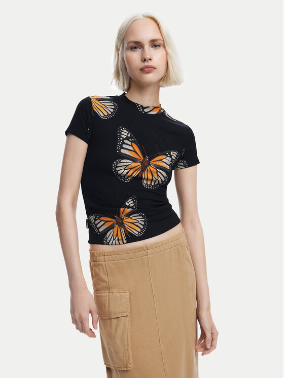 Desigual Tričko Croise 24WWTK55 Čierna Slim Fit
