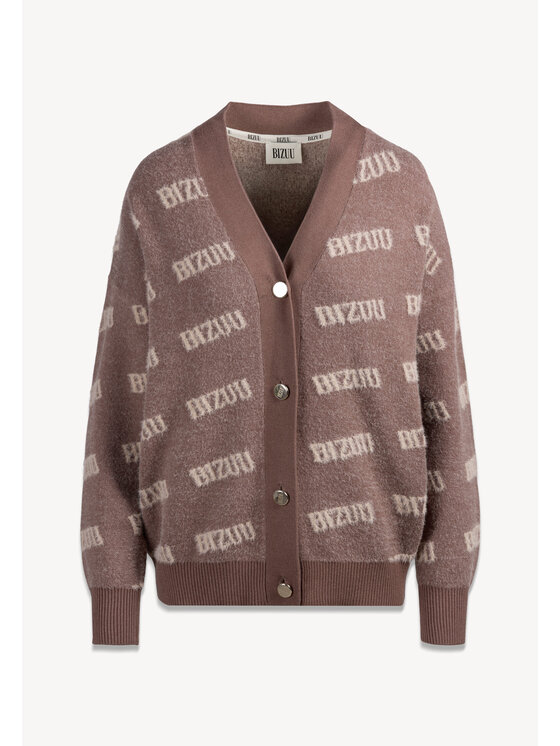 BIZUU BIZUU Kardigan MYLES OVERSIZED LOGO Beżowy Standard Fit