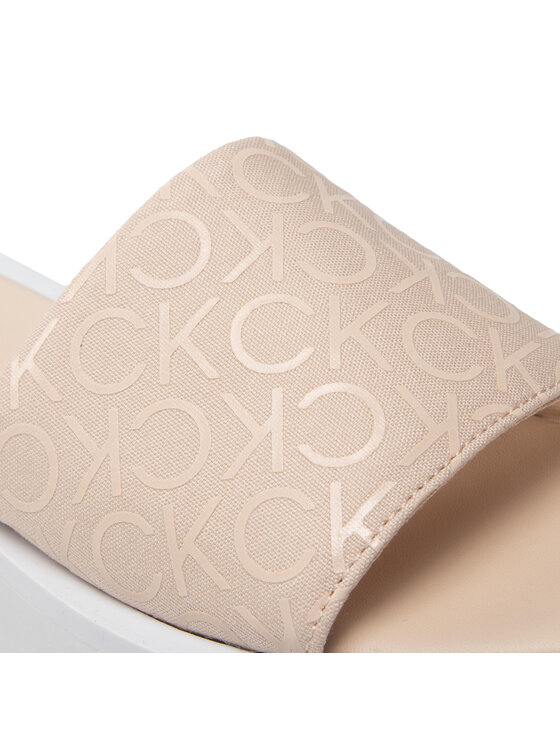 Calvin Klein Calvin Klein Παντόφλες Flatform Slide - Canv Mono HW0HW00893 Μπεζ