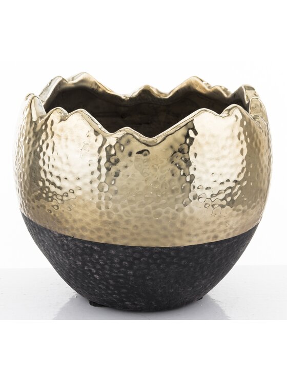 MIAhome MIAhome Osłonka czarno-złota kamionka 12,5x14x14 cm Złoty