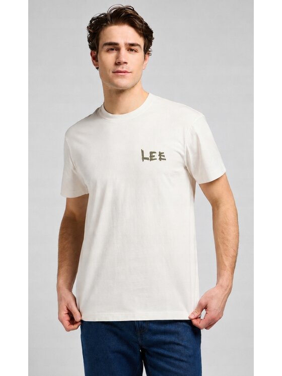 Lee Lee T-Shirt Relaxed Graphic Tee Biały Relaxed Fit