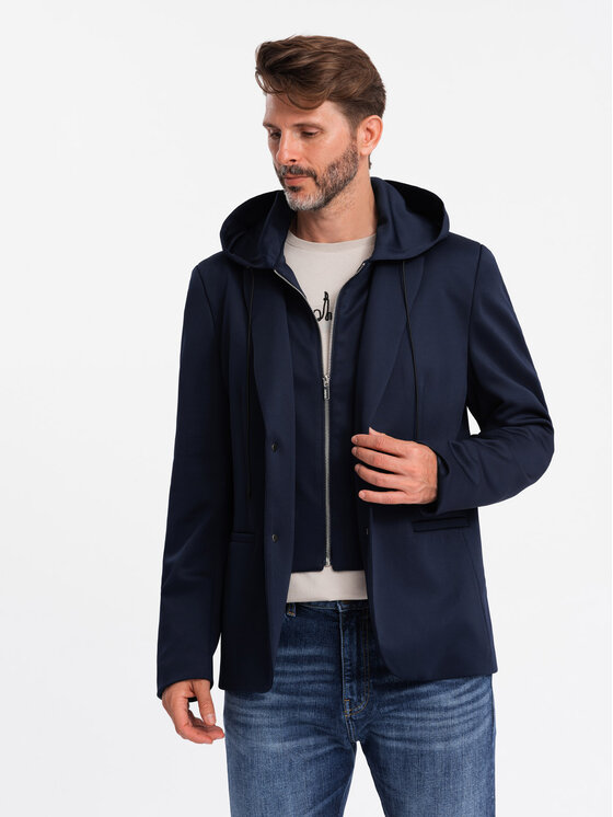 Ombre Ombre Marynarka OM-BLZB-0126 Granatowy Regular Fit