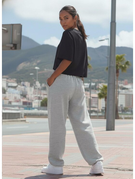 Jigga Wear Jigga Wear Spodnie dresowe Szerokie luźne na gumce sznurki ściągacz regulacja 130195 Szary Regular Fit