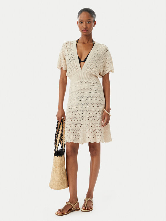 Selmark Selmark Плажна рокля BC245 Светлобежов Slim Fit