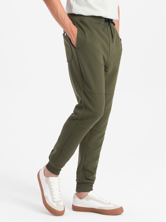 Ombre Ombre Spodnie dresowe OM-PASK-0129 Zielony Regular Fit