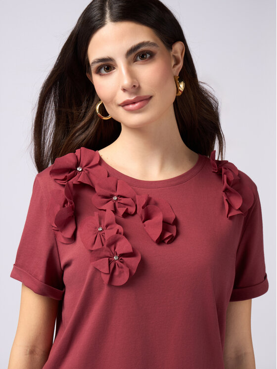 Oltre Oltre T-Shirt G326J004067N029 Bordowy Regular Fit