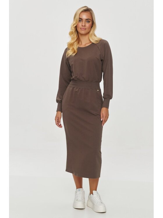 Makadamia Makadamia Sukienka codzienna M842 Brązowy Regular Fit