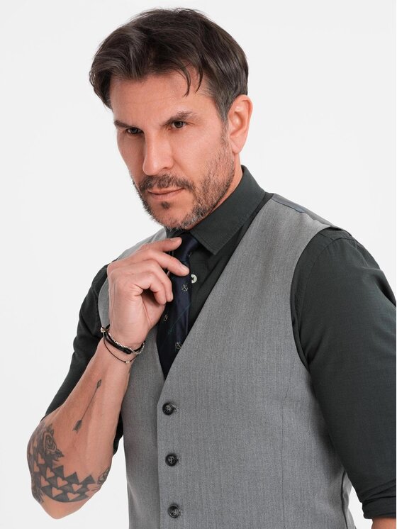 Ombre Ombre Kamizelka garniturowa OM-BLZV-0143 Szary Slim Fit