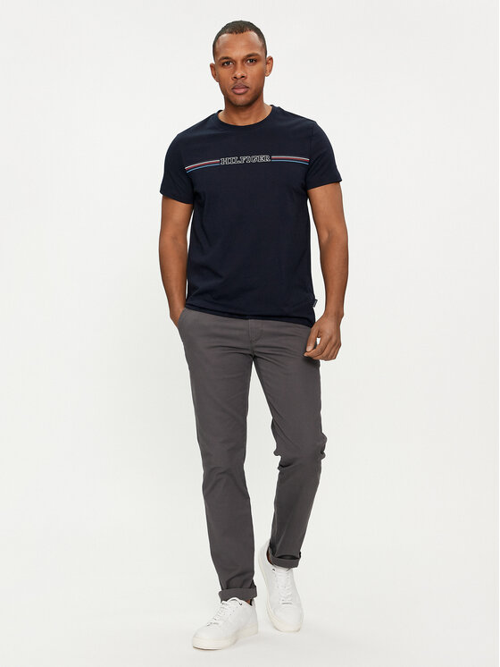 Tommy Hilfiger Tommy Hilfiger Marškinėliai Stripe Chest MW0MW34428 Tamsiai mėlyna Slim Fit