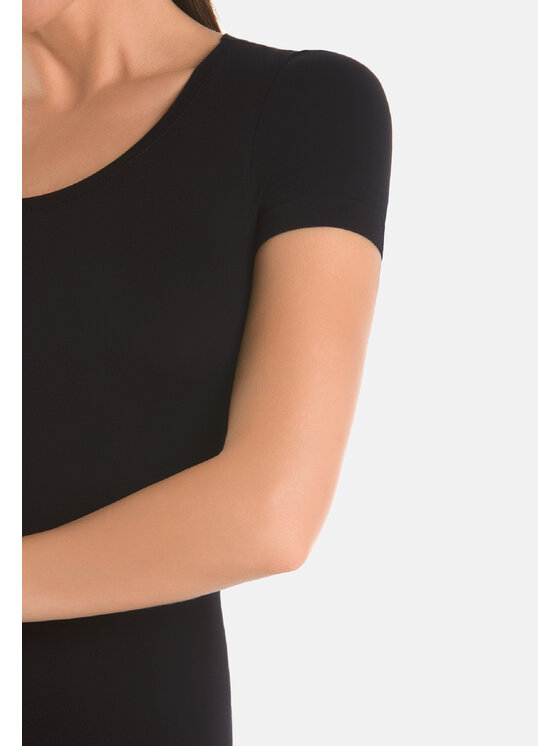 Teyli Teyli Body T-shirt damski okrągły dekolt Shirty Czarny Regular Fit