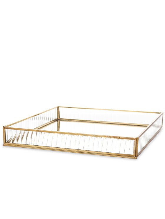 MIAhome MIAhome Taca metalowa złota ryflowane szkło 4,5x30,5x30,5 cm Złoty