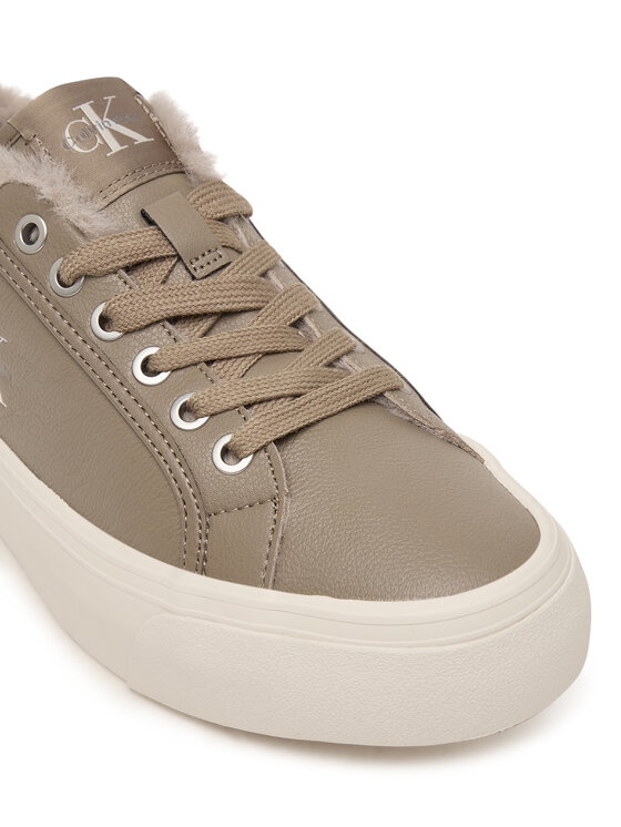 Calvin Klein Calvin Klein Snīkeri Vulc Flatf Laceup Lth Fur HW0HW03235 Bēšs