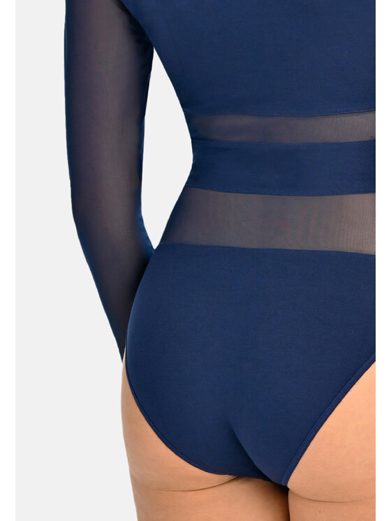 Teyli Teyli Body z wiskozy z siateczką Stripy Niebieski Regular Fit