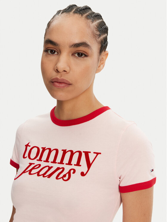 Tommy Jeans Tommy Jeans Tričko Script Ringer DW0DW20631 Ružová Slim Fit