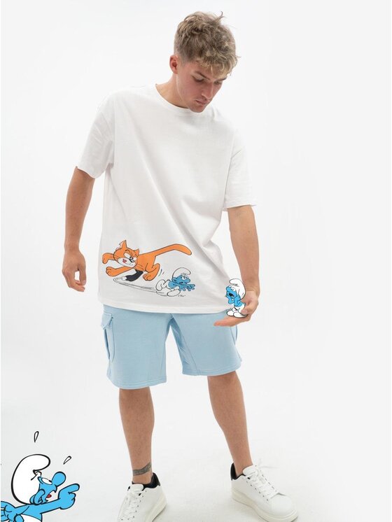 Smerfy Smerfy T-Shirt Koszulka Z Krótkim Rękawem Oversize Męska Biała Smerfy Adventures XL Biały Oversize