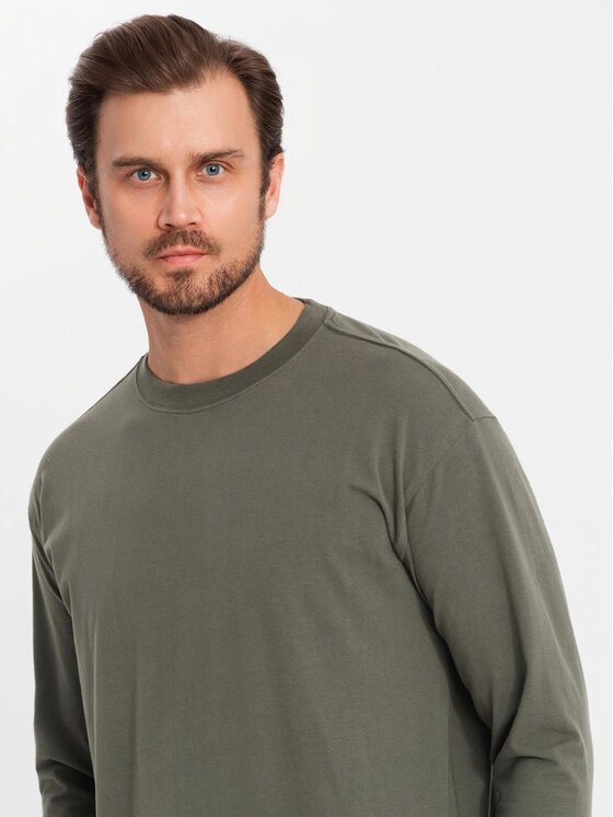 Ombre Ombre Longsleeve OM-LSBC-0129 Zielony Loose Fit