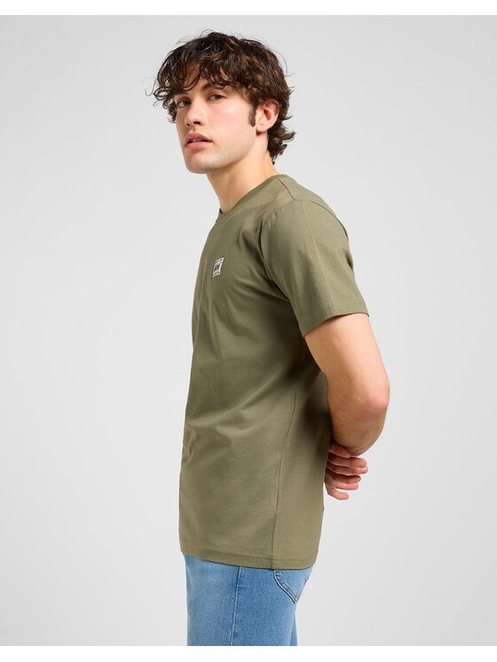 Lee Lee T-Shirt Regular Tee Woven Label Zielony Regular Fit