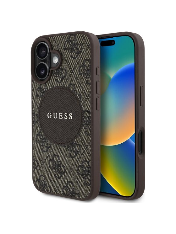 Guess Guess Etui na telefon iPhone 16 Brązowy
