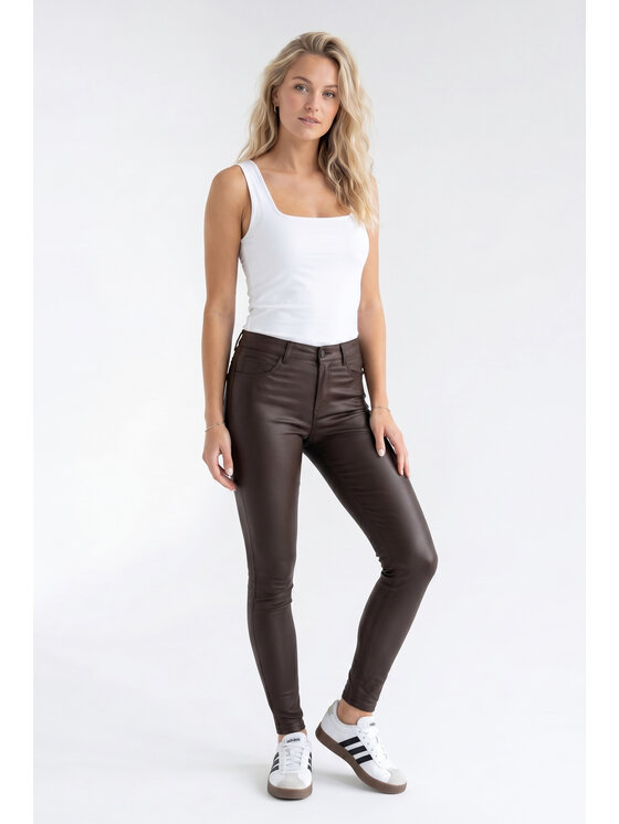 FIGL FIGL Spodnie skórzane M1343 Brązowy Fitted Fit