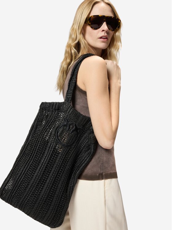 PINKO PINKO Σάκος Easy tote bag rafia Μαύρο