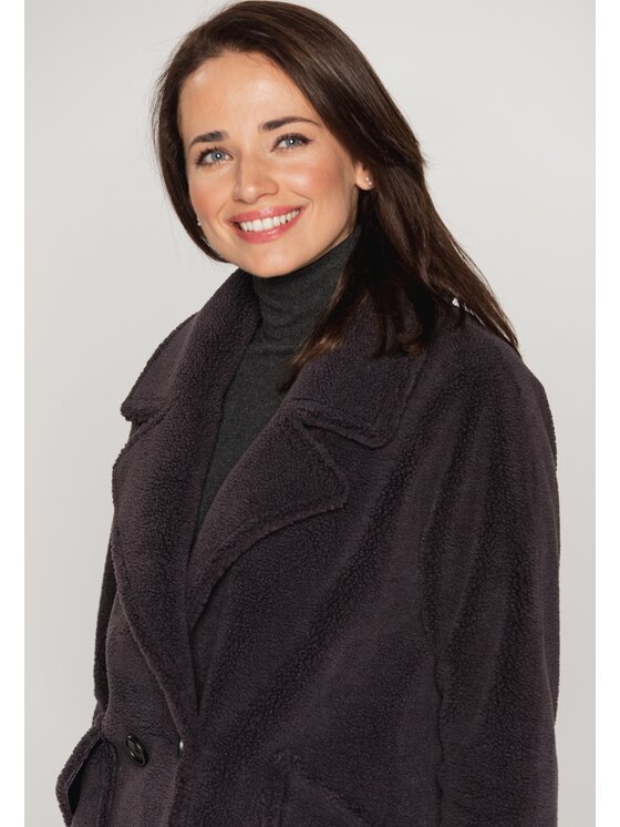 Perso Perso Zimní kabát oversize "MIŚ" Šedá Slim Fit