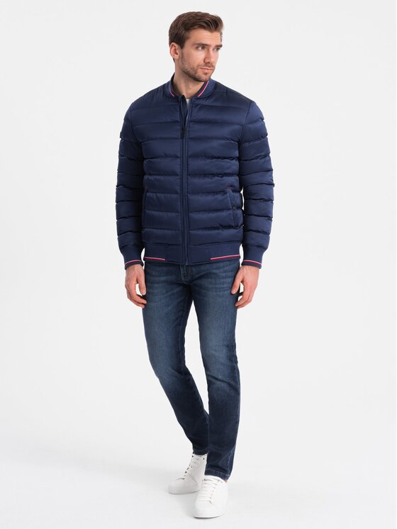Ombre Ombre Bunda bomber OM-JALP-22FW-007 Modrá Regular Fit