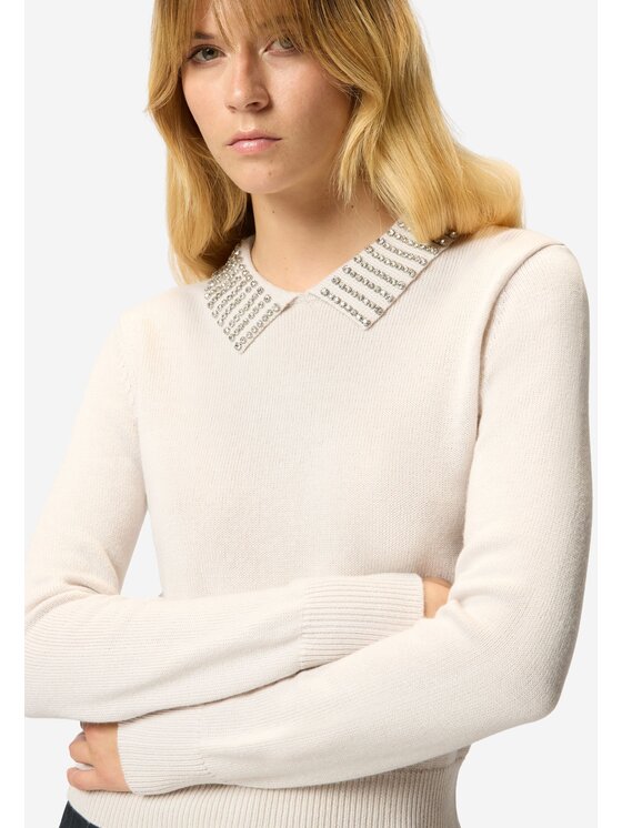 PINKO PINKO Sweter Ventotene maglia con strass Beżowy Regular Fit
