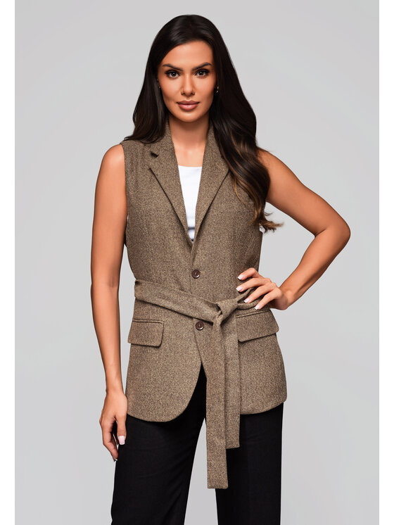 Ombre Ombre Kamizelka LW-BLZV-0102 Beżowy Regular Fit