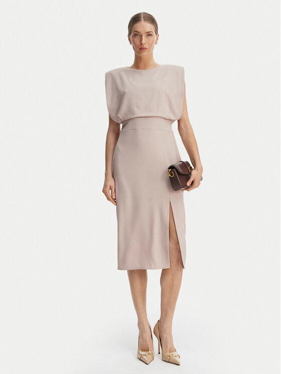 Rinascimento Rinascimento Koktejlové šaty CFC0127570003 Béžová Slim Fit