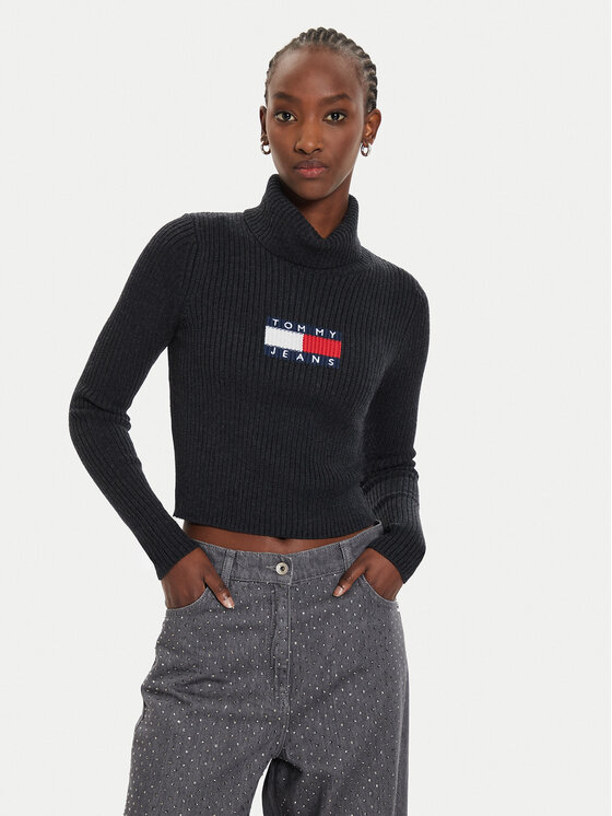 Tommy Jeans Rolák Flag DW0DW18678 Čierna Regular Fit