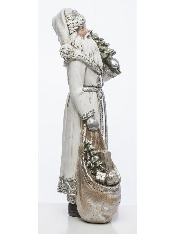 MIAhome MIAhome Figurka Mikołaj w płaszczu z workiem prezentów i choinką 31,5x13x11 cm Biały