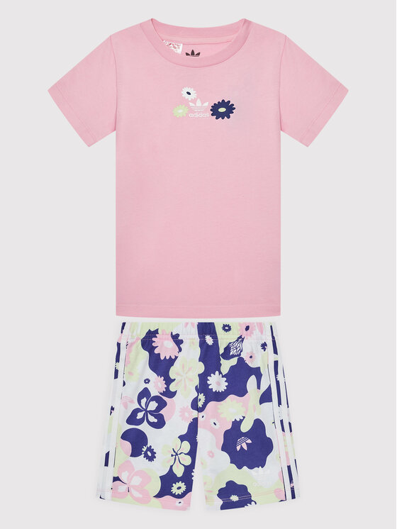 adidas adidas Marškinėlių ir šortų komplektas Flower Print HC1949 Rožinė Regular Fit