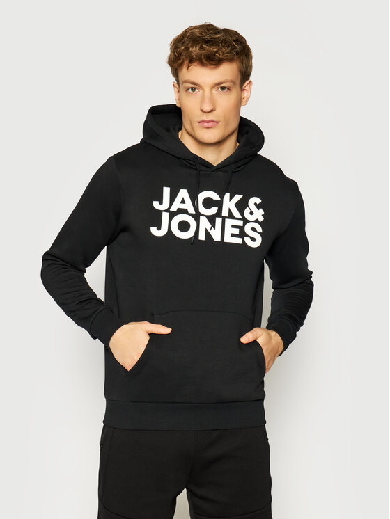 Jack&Jones Džemperis ar kapuci Corp Logo 12152840 Melns Regular Fit