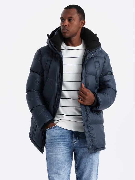Ombre Ombre Kurtka zimowa OM-JALJ-0186 Granatowy Regular Fit