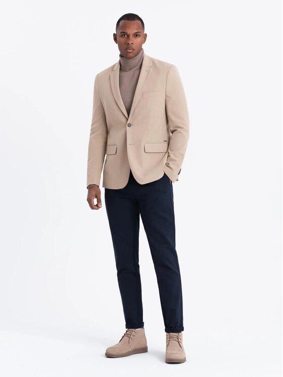 Ombre Ombre Marynarka OM-BLZB-0135 Beżowy Slim Fit