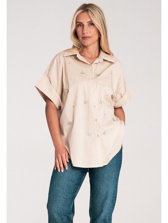 FIGL FIGL Koszula M1226 Beżowy Loose Fit