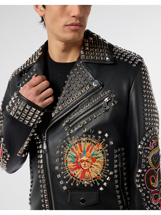 PHILIPP PLEIN PHILIPP PLEIN Kožená bunda 29008 Čierna Slim Fit
