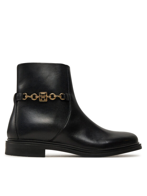 Tommy Hilfiger Škornji Th Chain Leather Low Bootie FW0FW08251 Črna