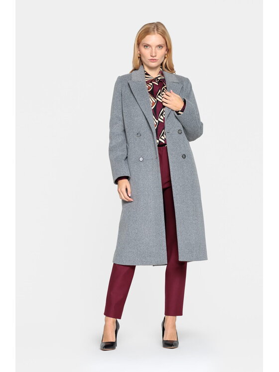 EMOI EMOI Płaszcz zimowy szary z paskiem Szary Feminine Fit